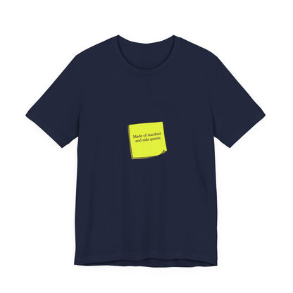 tiny text sticker tee | Deadpan Micro-Text, subtle humor minitext
