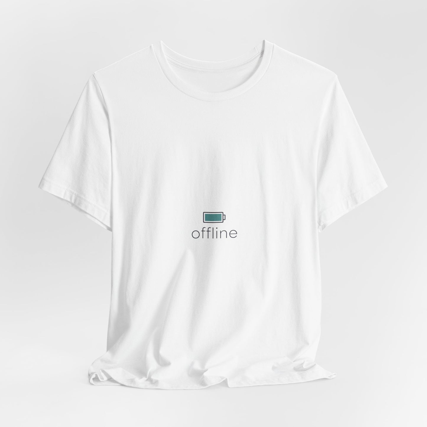 offline micro-logo tee | monoline minimal icon, tiny graphic shirt