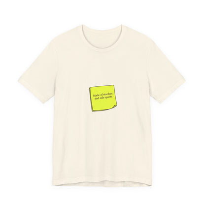 tiny text sticker tee | Deadpan Micro-Text, subtle humor minitext