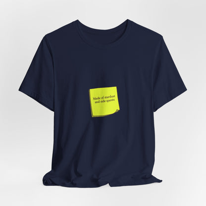 tiny text sticker tee | Deadpan Micro-Text, subtle humor minitext