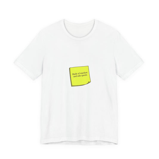 tiny text sticker tee | Deadpan Micro-Text, subtle humor minitext