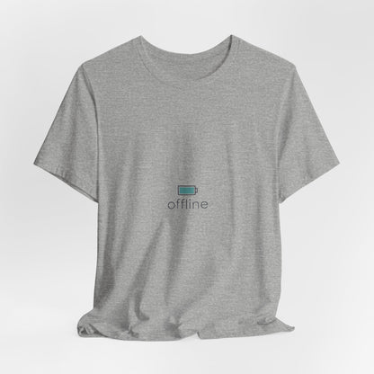 offline micro-logo tee | monoline minimal icon, tiny graphic shirt